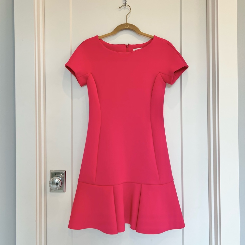 Shoshanna Hot Pink Scuba Dress With Flounce Hem size 4 💕